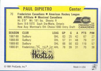 1991-92 ProCards AHL/IHL/CoHL #70 Paul DiPietro Back