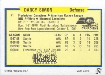 1991-92 ProCards AHL/IHL/CoHL #71 Darcy Simon Back