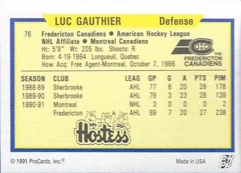 1991-92 ProCards AHL/IHL/CoHL #76 Luc Gauthier Back