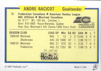 1991-92 ProCards AHL/IHL/CoHL #78 Andre Racicot Back