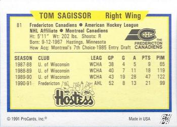 1991-92 ProCards AHL/IHL/CoHL #81 Tom Sagissor Back