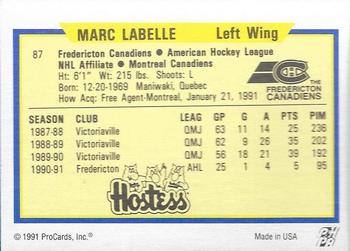 1991-92 ProCards AHL/IHL/CoHL #87 Marc Labelle Back