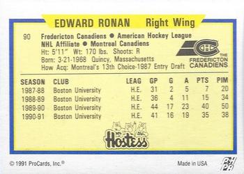 1991-92 ProCards AHL/IHL/CoHL #90 Ed Ronan Back