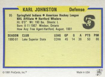 1991-92 ProCards AHL/IHL/CoHL #95 Karl Johnston Back
