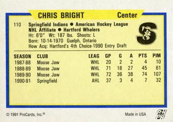 1991-92 ProCards AHL/IHL/CoHL #110 Chris Bright Back