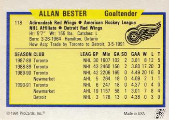 1991-92 ProCards AHL/IHL/CoHL #118 Allan Bester Back