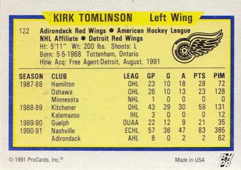 1991-92 ProCards AHL/IHL/CoHL #122 Kirk Tomlinson Back