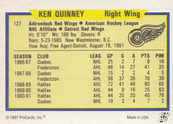 1991-92 ProCards AHL/IHL/CoHL #127 Ken Quinney Back