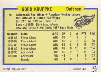 1991-92 ProCards AHL/IHL/CoHL #138 Gord Kruppke Back