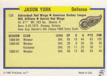 1991-92 ProCards AHL/IHL/CoHL #139 Jason York Back