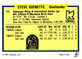 1991-92 ProCards AHL/IHL/CoHL #150 Steve Guenette Back