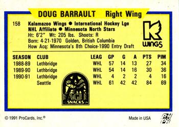 1991-92 ProCards AHL/IHL/CoHL #158 Doug Barrault Back