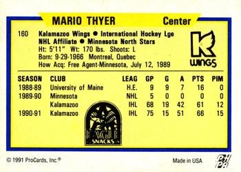 1991-92 ProCards AHL/IHL/CoHL #160 Mario Thyer Back