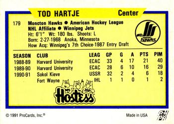 1991-92 ProCards AHL/IHL/CoHL #179 Tod Hartje Back
