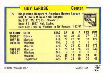 1991-92 ProCards AHL/IHL/CoHL #195 Guy Larose Back