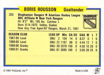 1991-92 ProCards AHL/IHL/CoHL #200 Boris Rousson Back