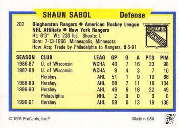 1991-92 ProCards AHL/IHL/CoHL #202 Shaun Sabol Back
