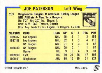 1991-92 ProCards AHL/IHL/CoHL #203 Joe Paterson Back