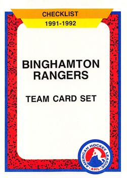 1991-92 ProCards AHL/IHL/CoHL #214 Binghamton Rangers Checklist Front