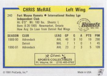 1991-92 ProCards AHL/IHL/CoHL #240 Chris McRae Back