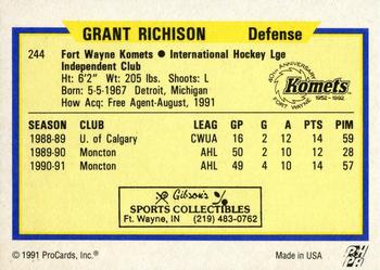 1991-92 ProCards AHL/IHL/CoHL #244 Grant Richison Back