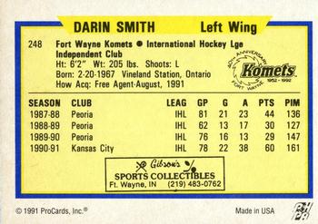 1991-92 ProCards AHL/IHL/CoHL #248 Darin Smith Back