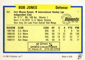 1991-92 ProCards AHL/IHL/CoHL #251 Bob Jones Back