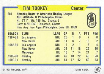 1991-92 ProCards AHL/IHL/CoHL #281 Tim Tookey Back