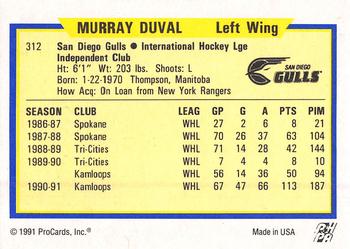 1991-92 ProCards AHL/IHL/CoHL #312 Murray Duval Back