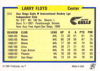1991-92 ProCards AHL/IHL/CoHL #314 Larry Floyd Back