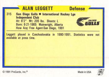 1991-92 ProCards AHL/IHL/CoHL #315 Alan Leggett Back