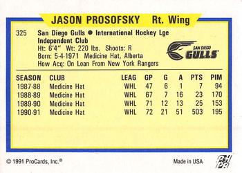 1991-92 ProCards AHL/IHL/CoHL #325 Jason Prosofsky Back