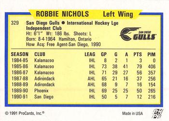 1991-92 ProCards AHL/IHL/CoHL #329 Robbie Nichols Back