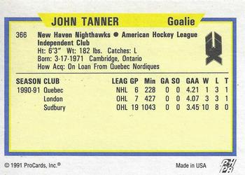 1991-92 ProCards AHL/IHL/CoHL #366 John Tanner Back