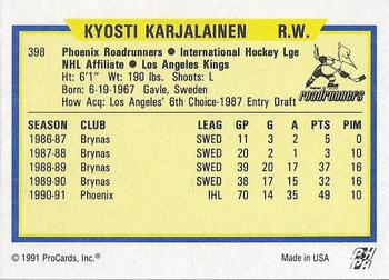 1991-92 ProCards AHL/IHL/CoHL #398 Kyosti Karjalainen Back