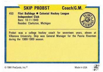 1991-92 ProCards AHL/IHL/CoHL #450 Skip Probst Back