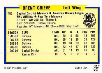 1991-92 ProCards AHL/IHL/CoHL #453 Brent Grieve Back