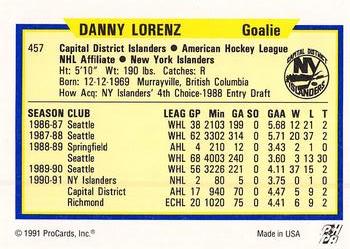 1991-92 ProCards AHL/IHL/CoHL #457 Danny Lorenz Back