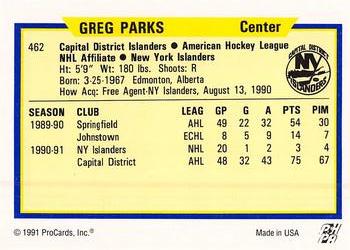 1991-92 ProCards AHL/IHL/CoHL #462 Greg Parks Back