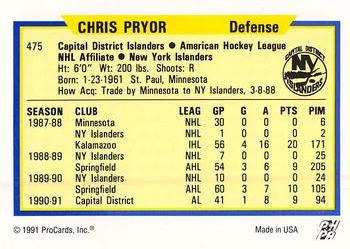 1991-92 ProCards AHL/IHL/CoHL #475 Chris Pryor Back