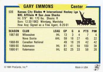 1991-92 ProCards AHL/IHL/CoHL #506 Gary Emmons Back