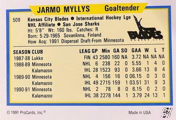 1991-92 ProCards AHL/IHL/CoHL #509 Jarmo Myllys Back