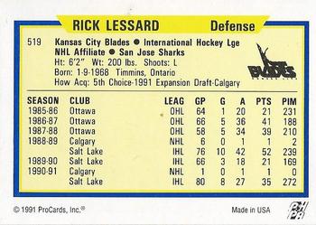 1991-92 ProCards AHL/IHL/CoHL #519 Rick Lessard Back