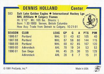 1991-92 ProCards AHL/IHL/CoHL #593 Dennis Holland Back