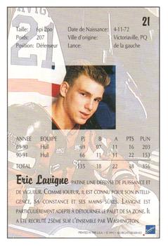 1991 Ultimate Draft - French #21 Eric Lavigne Back