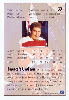 1991 Ultimate Draft - French #30 Francois Groleau Back