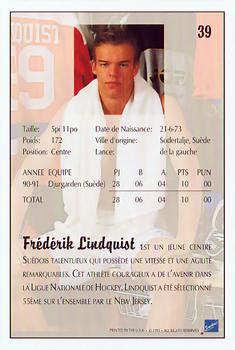 1991 Ultimate Draft - French #39 Fredrik Lindquist Back