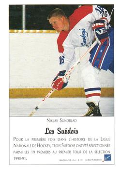 1991 Ultimate Draft - French #76 The Swedes (Markus Naslund / Peter Forsberg / Niklas Sundblad) Back