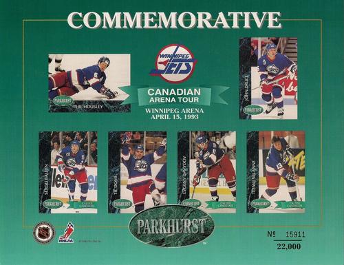 1992-93 Parkhurst - Canadian Arena Tour Sheets #NNO Phil Housley / John Druce / Sergei Bautin / Tie Domi / Evgeny Davydov / Teemu Selanne Front