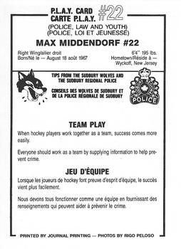 1986-87 Sudbury Wolves (OHL) Police #22 Max Middendorf Back